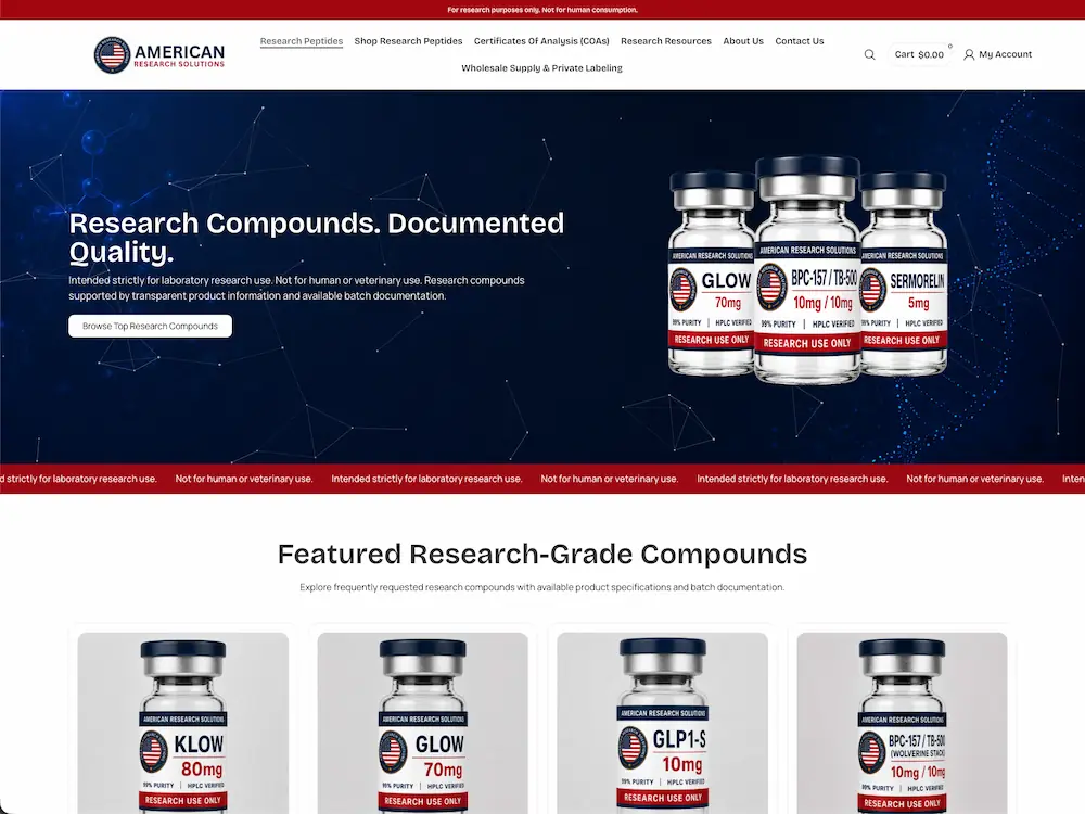 American Research Solutions site on a laptop