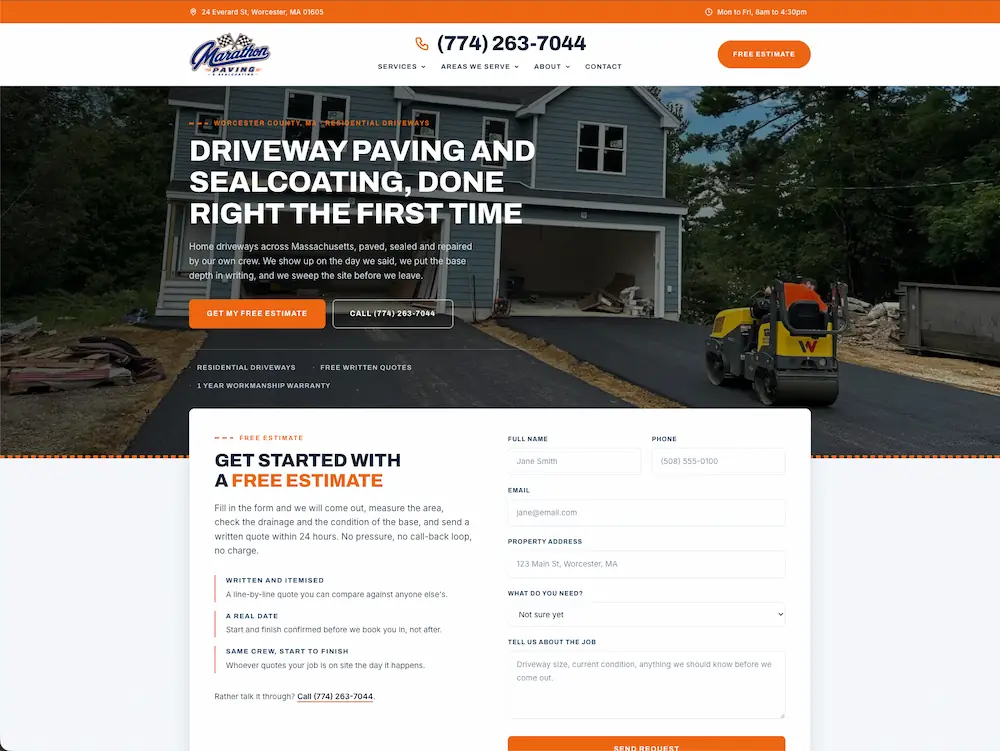 Marathon Paving site on a laptop